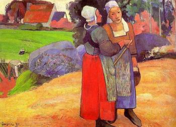 保羅 高更 Two Breton Peasants on the Road